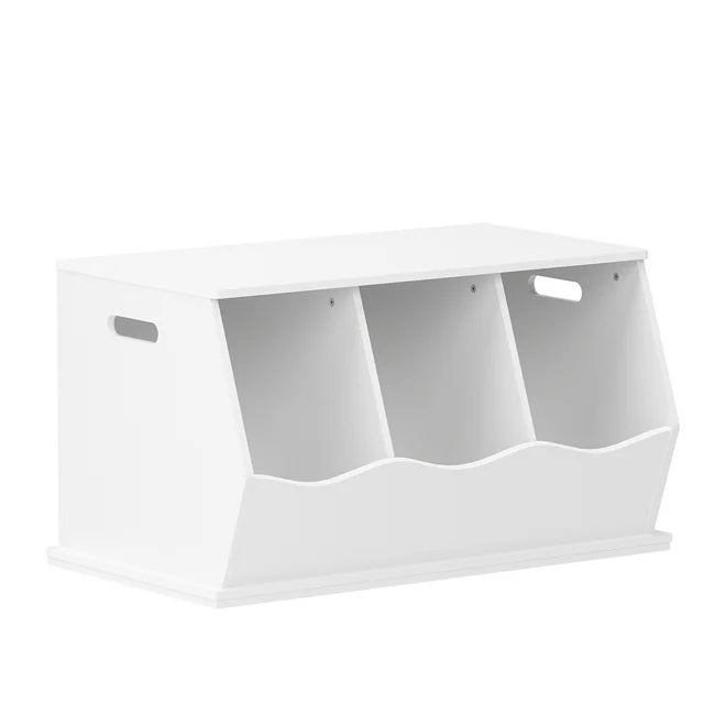 KORIMEFA Toy Storage Cubby, Kids Bookshelf, Stackable 3-Bin Toy Storage Cabinet, Bookcase Footboard, Children's Toy Shelf for Children's Room, Playroom, Hallway, Kindergarten, Gray