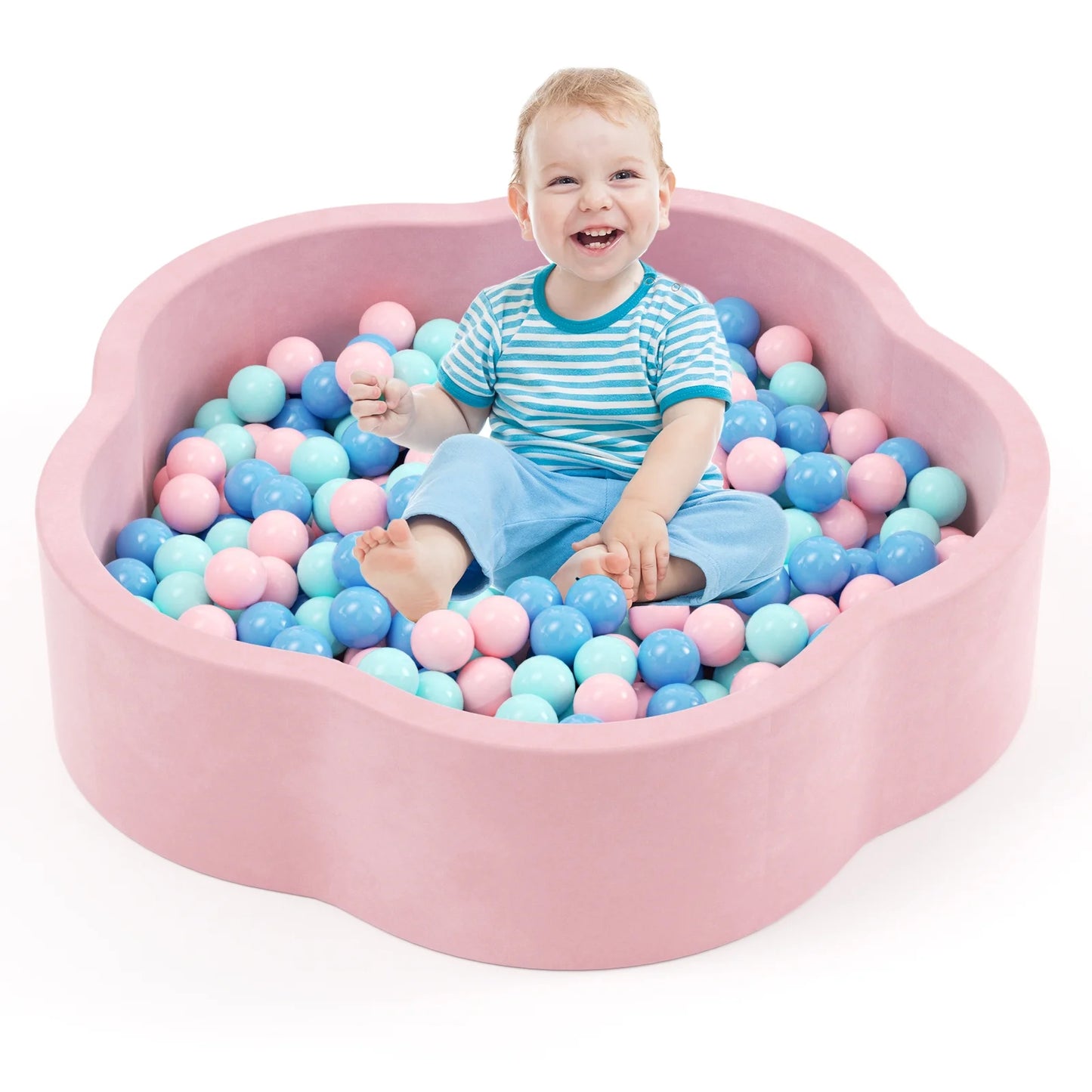 XJD Large Foam Ball Pit for Children Toddlers, 47.2” Soft Round Ball Pits for Kids with 200 Colored 2.2" Plastic Balls, Baby Playpen Ball Pool, Ideal Gift for Indoor and Outdoor Game, Flower Pink