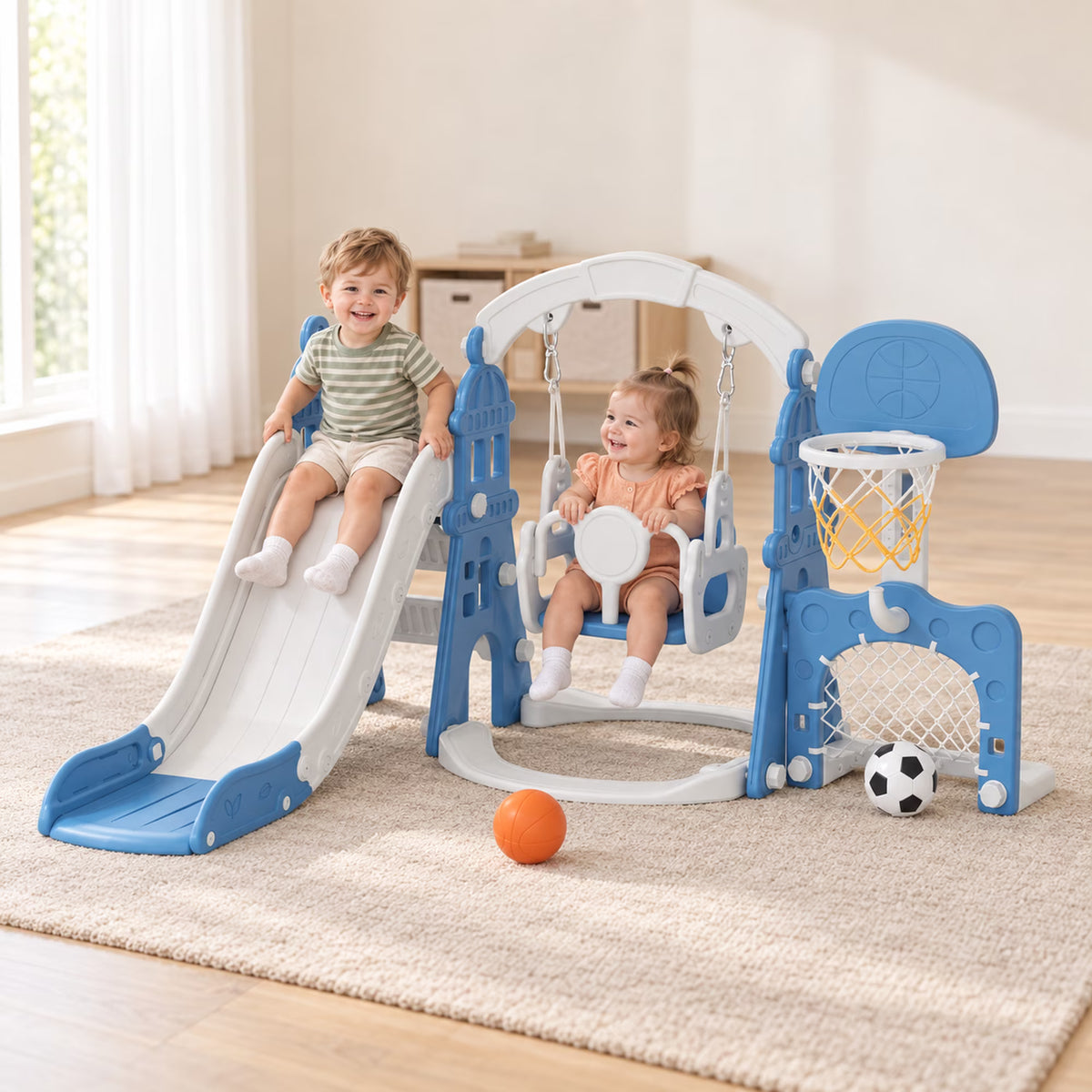 XJD 5 in 1 Kids Slide for Toddlers Age 1-3 Slide and Swing Set for Children Baby Indoor Outdoor, Playsets Playground Sets for Backyards