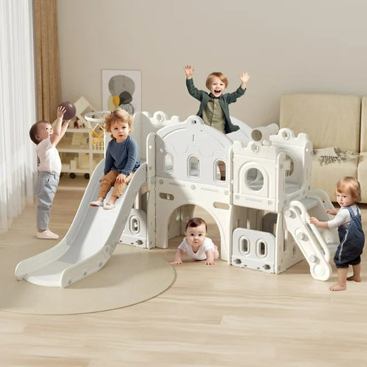 YUFU 9 in 1 Toddler Slide, Kid Slide for Toddlers Age 1-3 with Ring Toss, Basketball Hoop, and Telescope, Indoor Outdoor Slide Toddler Playset Toddler Playground