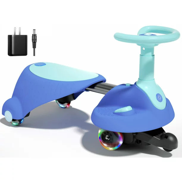 Electric Wiggle Car, 2 in 1 Wiggle Car Ride on Toy with Pedal, Adjustable Length, Light Up Wheels, Anti-Rollover Structure, Swing Car with Music for Kids 3 Years and Up