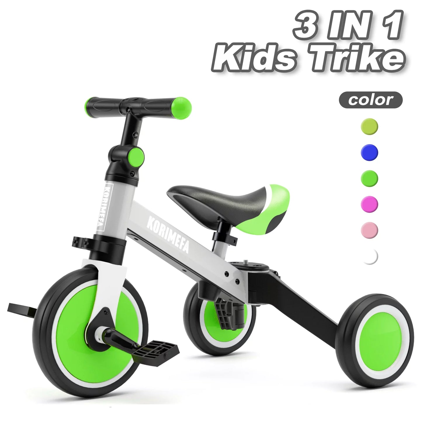 3 in 1 Kids Tricycle for 1-4 year olds, Toddler Bike Kids Trike for Balance Training, Baby Bike for Boy Girl