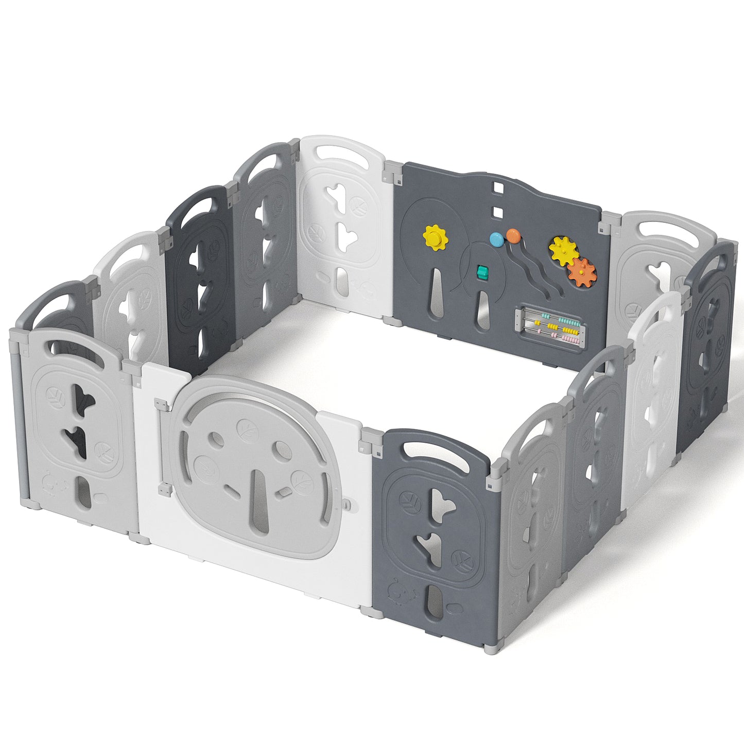 YUFU 14-Panel Foldable Baby Playpen Baby Folding Play Pen Kids Activity Centre Safety Play Yard Home Indoor Outdoor New Pen 14 Panels, Gray