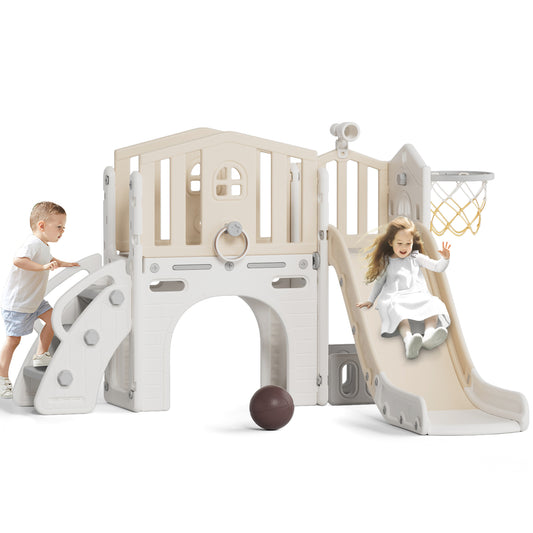 YUFU 7 in 1 Toddler Slide Set, Kids Slide for Toddlers Age 1+, Toddler Climber Slide Play Set With Basketballl Hoop and Ball, Outdoor Indoor Playground for Toddlers 1-3