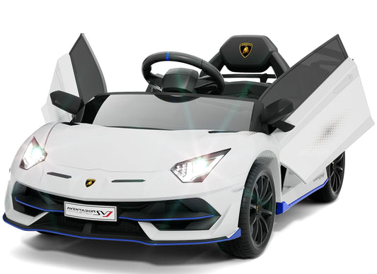 YUFU Kids Electric Ride On 12V 7AH Licensed Lamborghini Aventador Sports Car Toy with 3 Speeds Parent Remote Control, Sound System, LED Headlights & Hydraulic Doors - Red