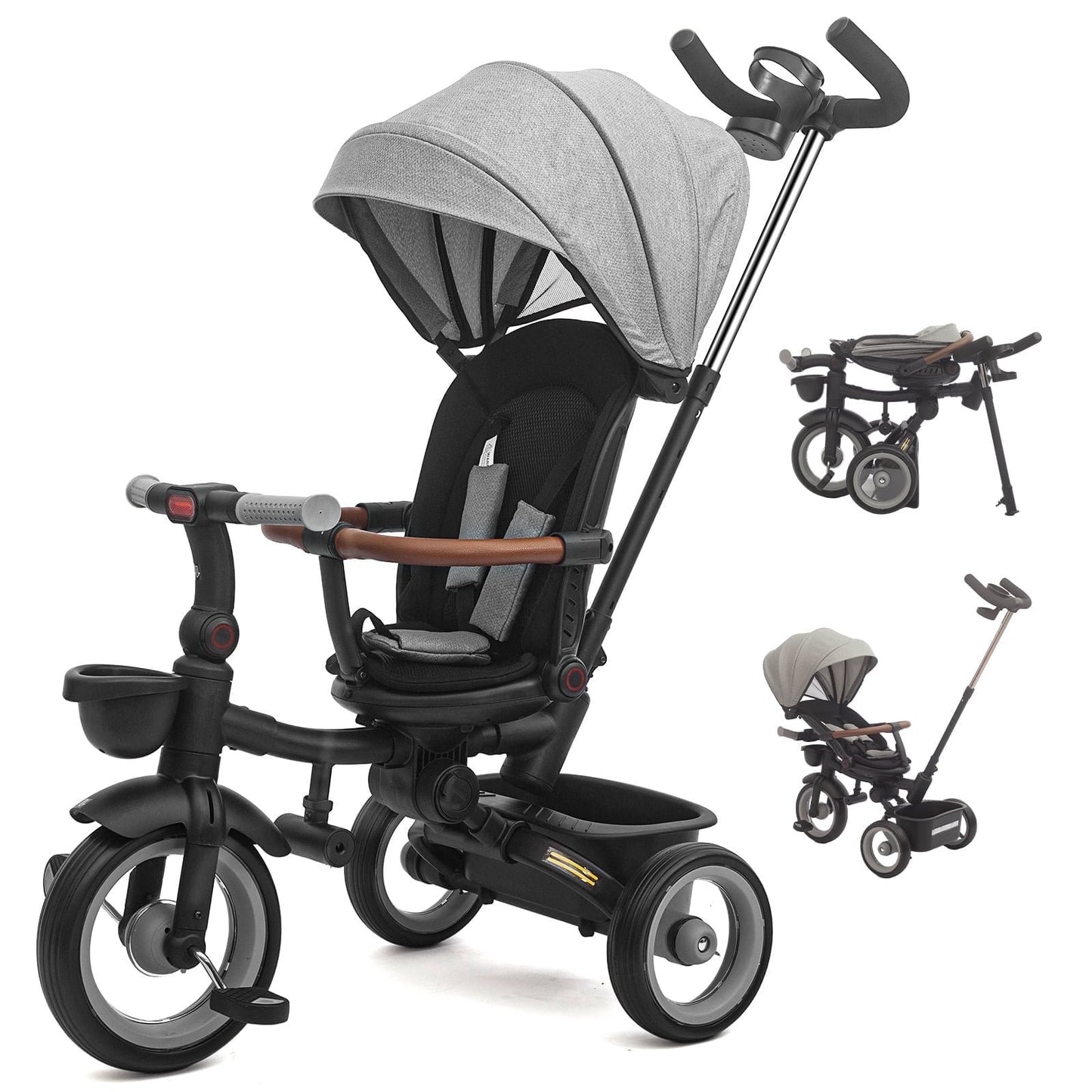 XJD 7 in 1 Tricycle for Toddlers, 2-4 Years Kids Foldable Tricycle with Adjustable Seat and Push Handle