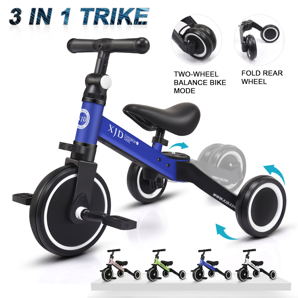1XJD 3 in 1 Kids Tricycles for 10 Month to 3 Years Old Toddler