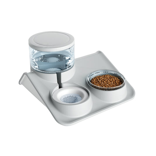 XJD Cat Automatic Water Dispenser for Small and Medium Pets, 1.8L Water and 250 Grams Food Bowl and Water Dispenser for Dogs, Cats, Small Pets (Grey)