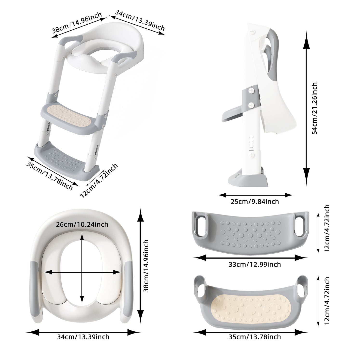 XJD Toddler Potty Training Seat for Toilet with Ladder Toddler Potty Seat for Kids Foldable 2 in 1 Adjustable Toilet Training Seat with Comfortable Cushion Anti-Slip Pads for Boys Girls