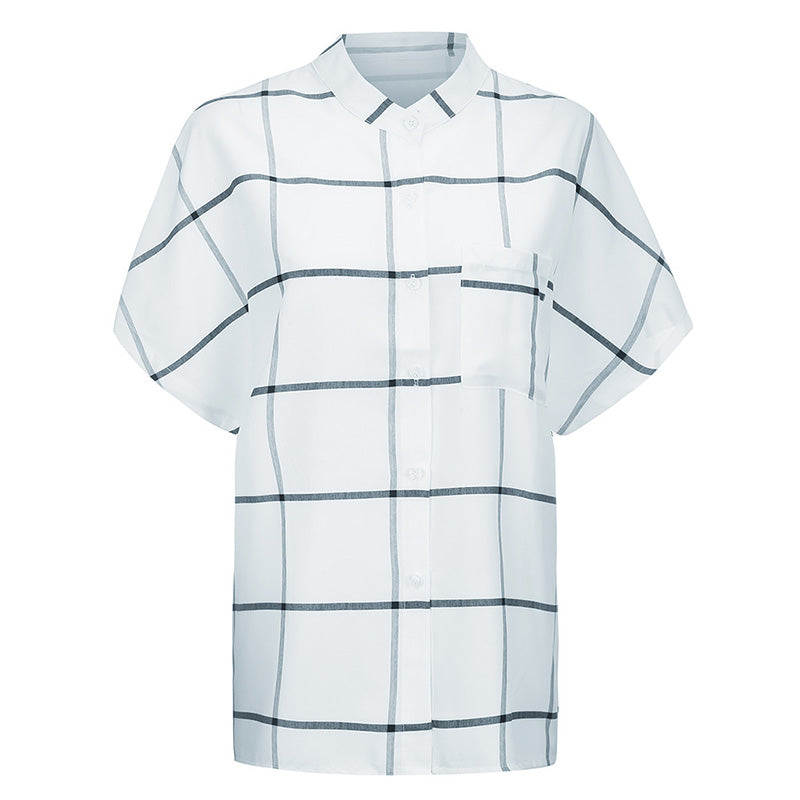Business Short Sleeve Plaid Blouse