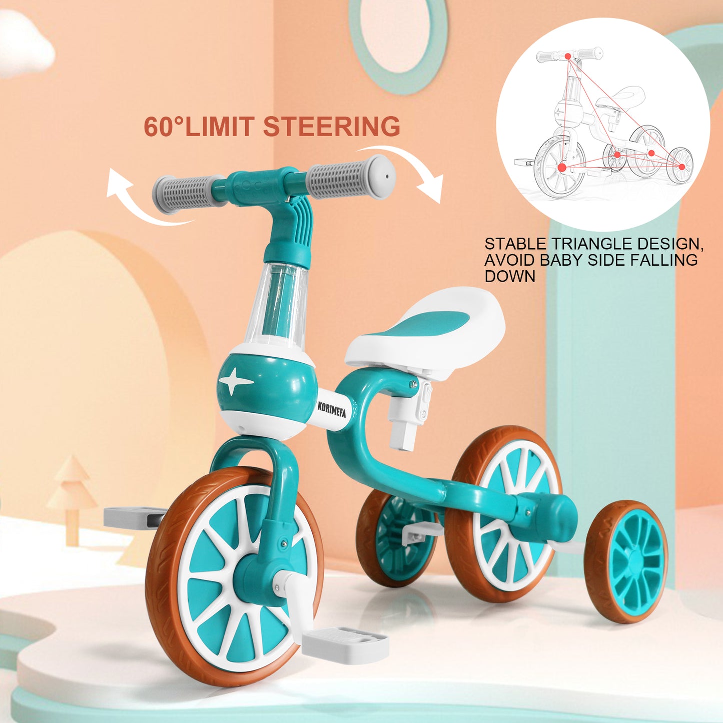 XJD 3 in 1 Kids Tricycles for 1-3 year olds Kids Trike Toddler Bike