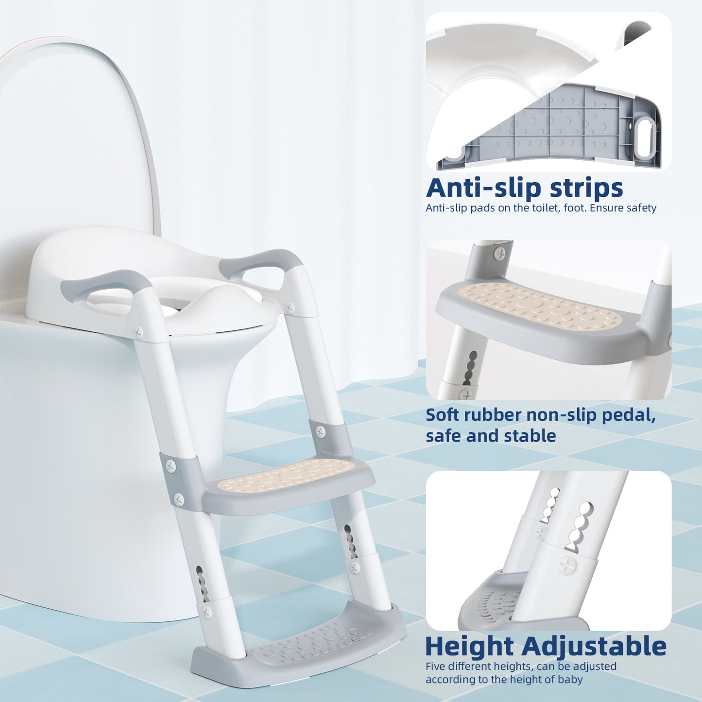 XJD Toddler Potty Training Seat for Toilet with Ladder Toddler Potty Seat for Kids Foldable 2 in 1 Adjustable Toilet Training Seat with Comfortable Cushion Anti-Slip Pads for Boys Girls