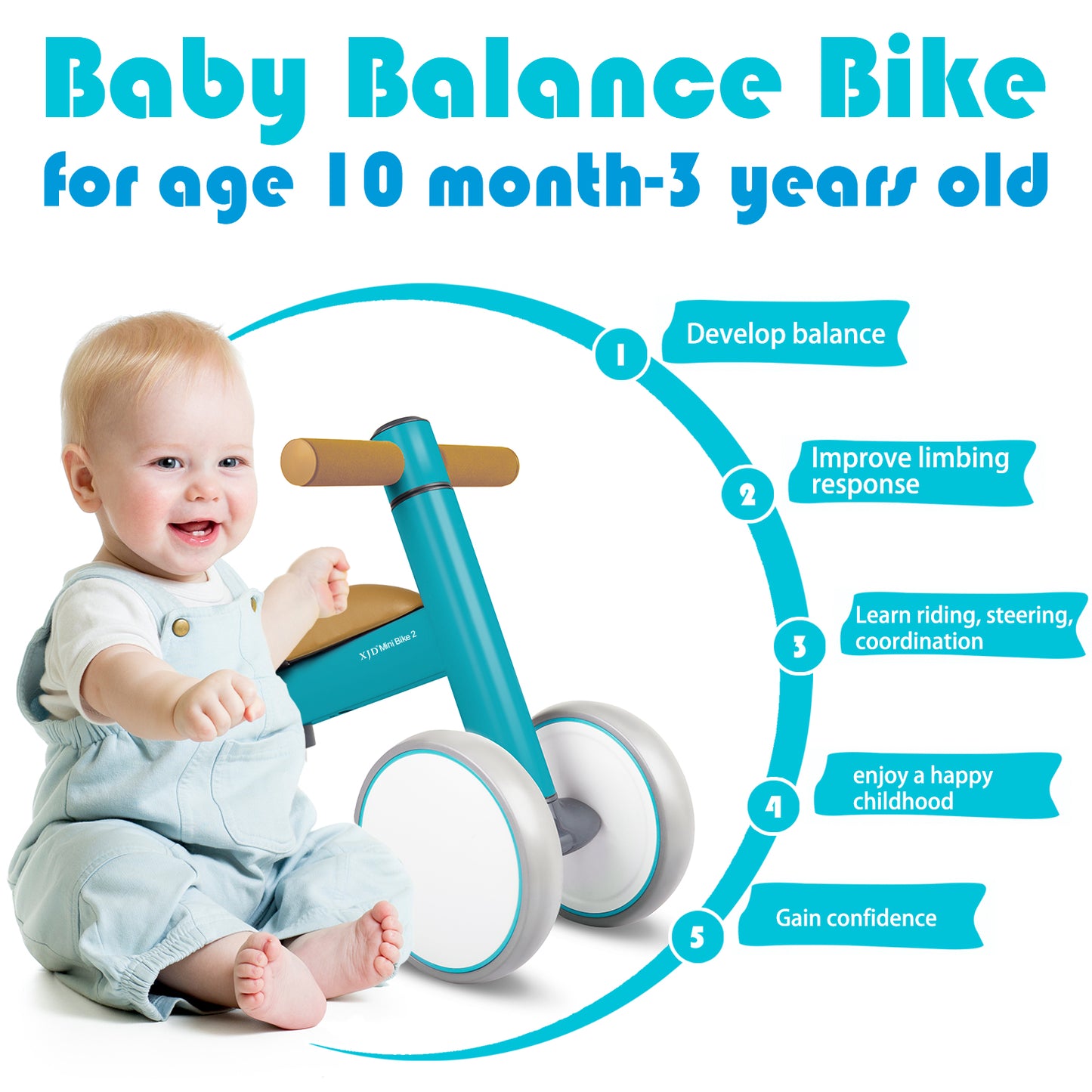 XJD® Baby Balance Bike with Adjustable Seat and Handle Height