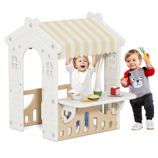 YUFU Kids Cottage Playhouse Foldable Plastic Play House Indoor Outdoor Toy Portable, Bakery-Themed Playhouse for Imaginative Play