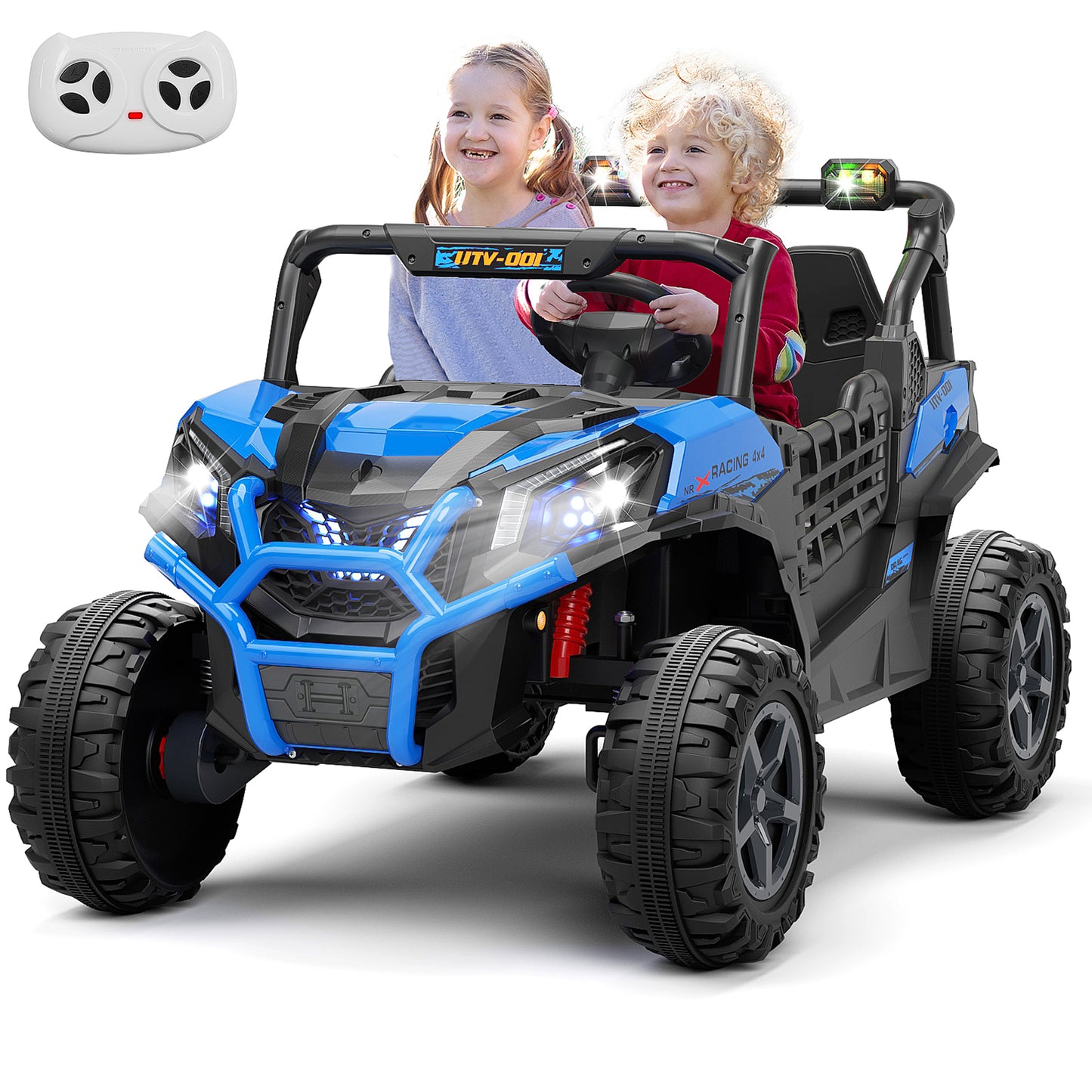 XJD 12V Kids Ride on Car, Electric Off-Road UTV Truck with Forward and Reverse Functions, Double Open Doors, Safety Belt, Horn, Music, and Lights for Kids Aged 3-5 Years