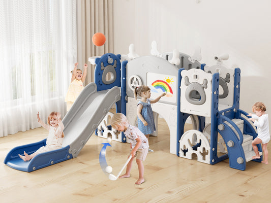 KORIMEFA 13-in-1 Toddler Slide Set, Kids Slide for Toddlers Age 1-4, New Upgrade with Golf Set, Basketball Hoop, Drawing Board for Indoor Outdoor Playset,Toddler Playground, Blue Red