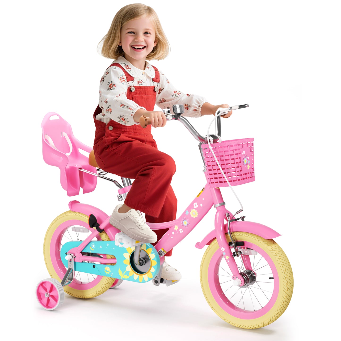 XJD Girls Bike for 2-9 Years Old Toddlers and Kids,12 14 16 Inch Kids Bike with Basket and Bell Training Wheels, 12 Inch Kid's Bicycle with Kickstand & Adjustable Seat Handlebar Height