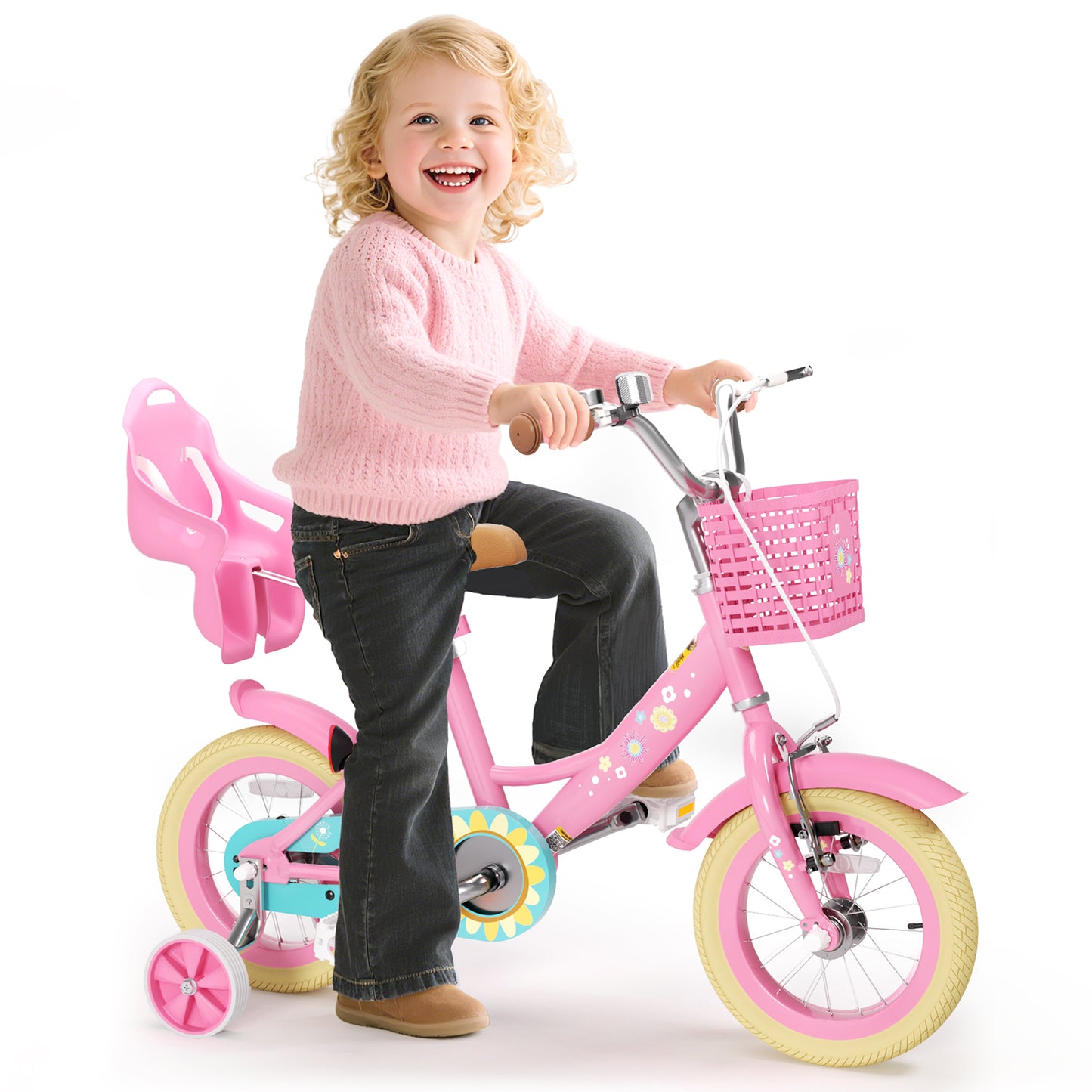 XJD Girls Bike for 2-9 Years Old Toddlers and Kids,12 14 16 Inch Kids Bike with Basket and Bell Training Wheels, 12 Inch Kid's Bicycle with Kickstand & Adjustable Seat Handlebar Height