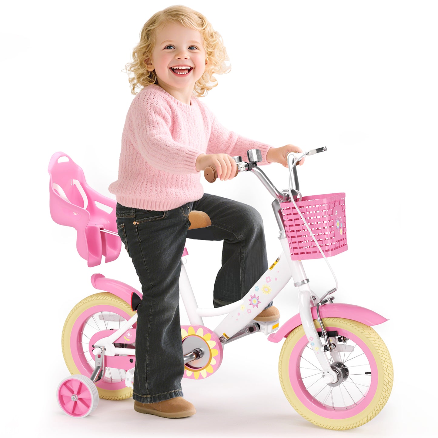 XJD Girls Bike for 2-9 Years Old Toddlers and Kids,12 14 16 Inch Kids Bike with Basket and Bell Training Wheels, 12 Inch Kid's Bicycle with Kickstand & Adjustable Seat Handlebar Height