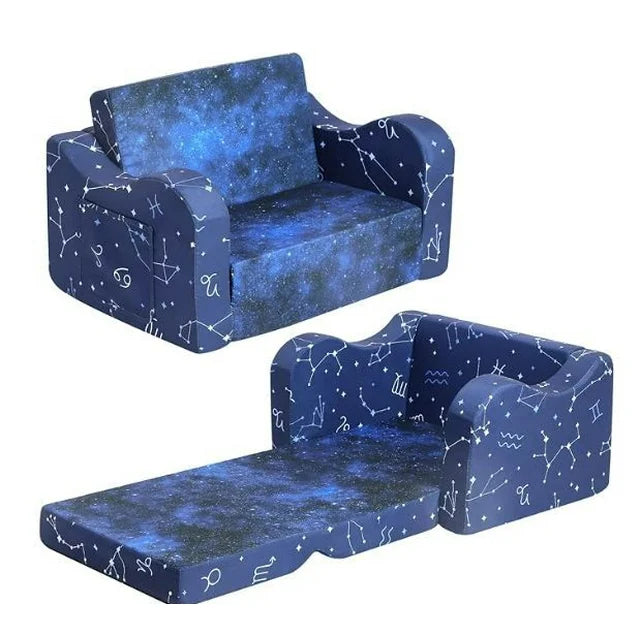 XJD Kids Couch 2-Seater Toddler Chair Kids Sofa Extra Wide Glow in The Dark Baby Convertible Sofa ,Foldable Toddler Bed for Kids Girls Boys, Blue