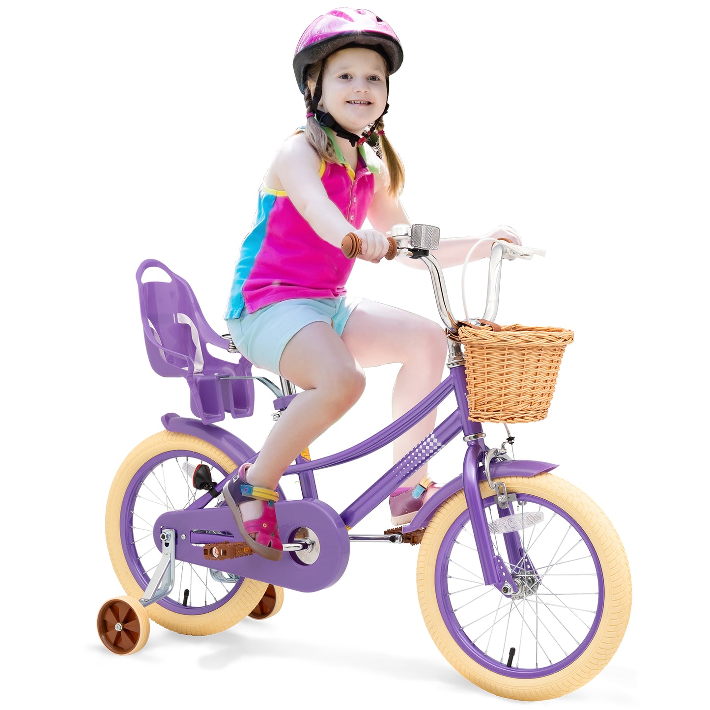 XJD 16 inch Kids Girls Bike for Ages 4-7 Years Child Toddler Bike with Basket and Bell Training Wheels, Adjustable Seat Handlebar Height