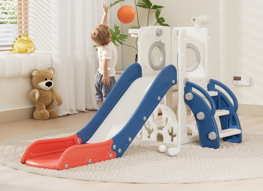 XJD 7 in 1 Toddler Slide, Kids Slide for Toddlers Baby 1-3 Years Old, Indoor and Outdoor with Basketball Hoop Upgraded Golf, Plastic Slides for Kids, Blue
