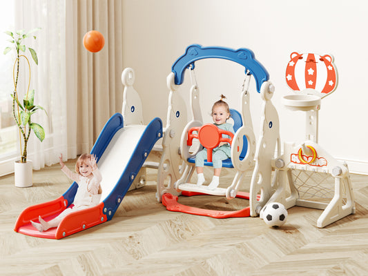 KORIMEFA 6-in-1 Kids Slide and Swing Set - Perfect for Toddlers 1-6 Years - Extra-Large Indoor and Outdoor Playground - Includes Slide, Swing, Basketball Hoop, and Climber
