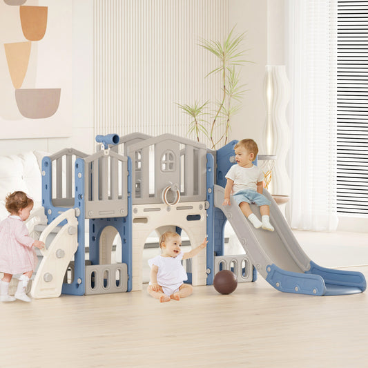 XJD 8-in-1 Toddler Slide with Climber, Kids Slide for Toddlers Age 1+,Basketball Hoop,Tunnel and Storage Space,Slide Toddlers Playset playground Outdoor Indoor play Set
