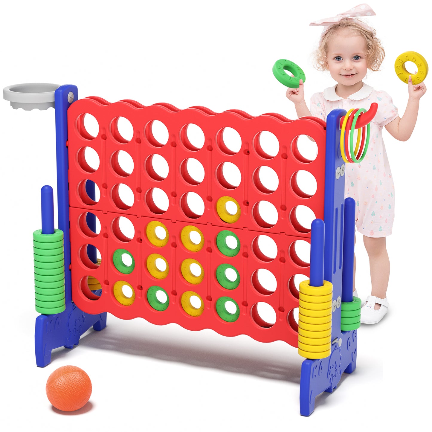 YUFU Jumbo 4-to-Score Giant Game Set 4-in-a-Row Connect Game for Adults Kids Family Fun, Blue Red