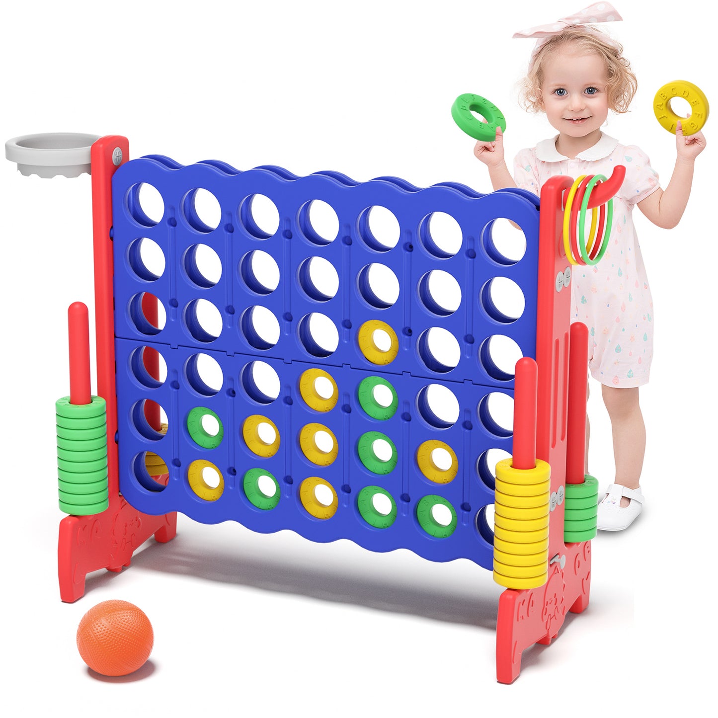 XJD Jumbo 4-to-Score Giant Game Set 4-in-a-Row Connect Game for Adults Kids Family Fun, Blue Red