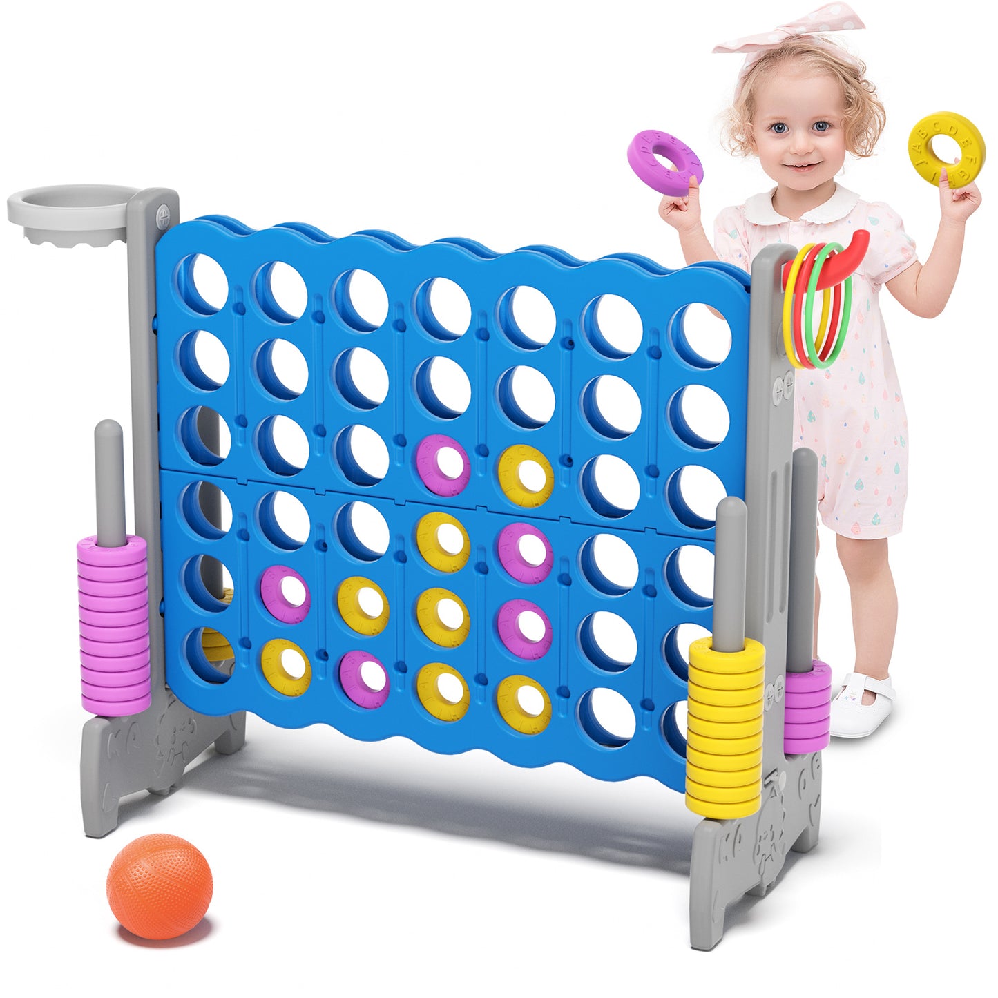 XJD Jumbo 4-to-Score Giant Game Set 4-in-a-Row Connect Game for Adults Kids Family Fun, Blue Red