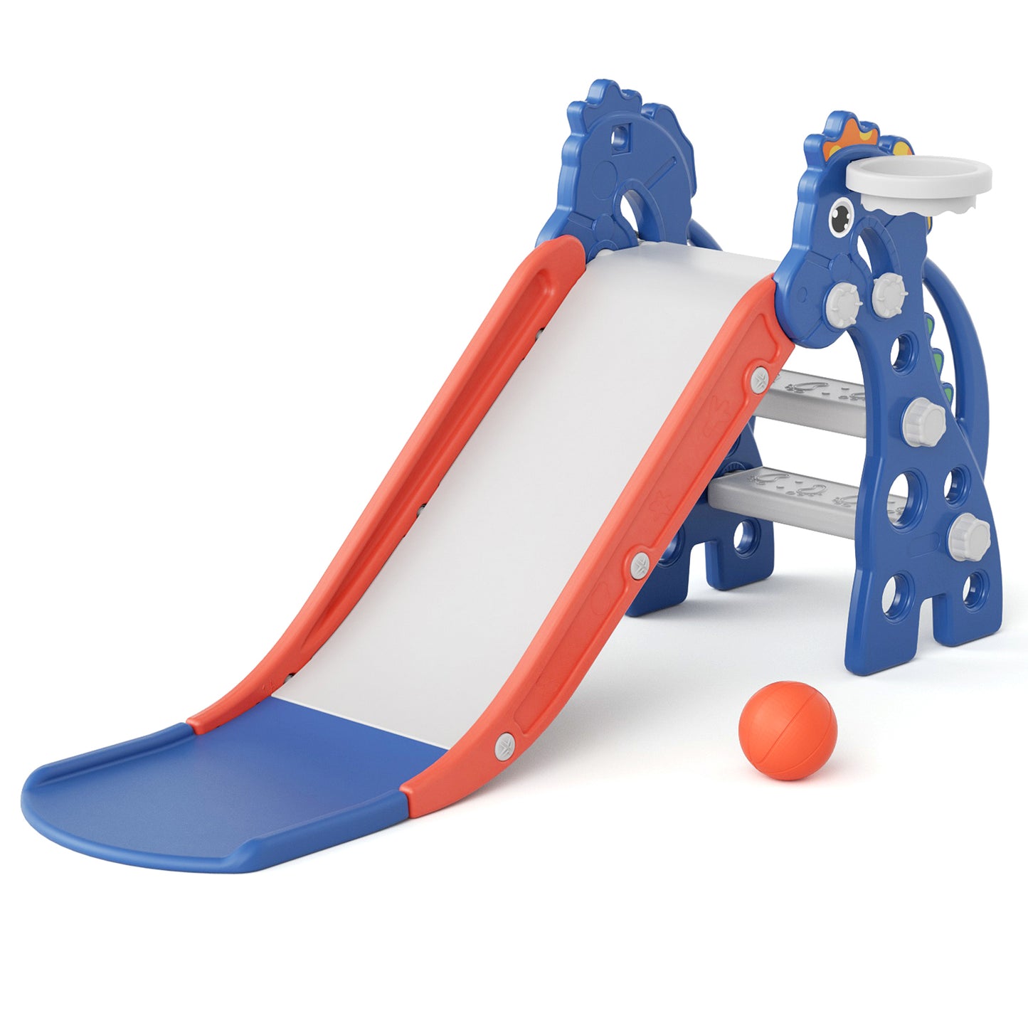 Kids Slide for Baby Toddlers Age 1-3, Toddler Slides Outdoor & Indoor for Kids with Basketball Hoop, Plastic Freestanding Slide Climber Playset Outdoor for Boys Girls (Blue)