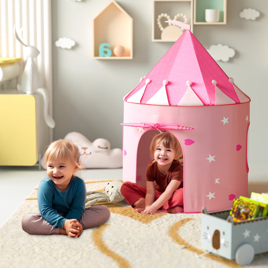 Princess Castle Play Tent with Glow in The Dark Stars, Foldable Pink Pop up Kids Tent Playhouse Toys, for Indoor Outdoor Toddler Children Girls Gifts Tent Girls Toys,Pink