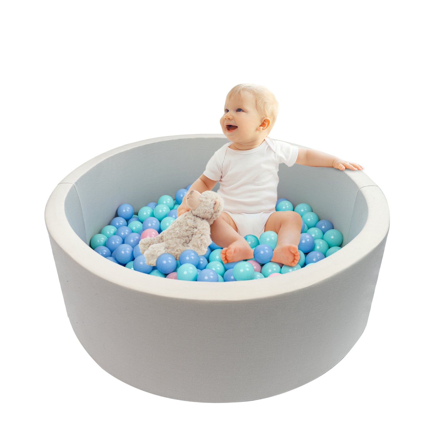 XJD Large Foam Ball Pit for Children Toddlers, 47.2” Soft Round Ball Pits for Kids with 200 Colored 2.2" Plastic Balls, Baby Playpen Ball Pool, Ideal Gift for Indoor and Outdoor Game