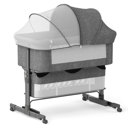 YUFU 3 in 1 Bedside Bassinet Sleeper Bedside Crib, Baby Bassinet Travel Baby Crib Baby Bed with Breathable Net,Adjustable Portable Bed for Infant/Baby, Grey