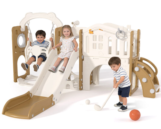 XJD 11 in 1 Toddler Slide and Swing Set - Baby Slide for Toddlers 1-3, Indoor Outdoor Toddler Playset Playground, Blue & Gray