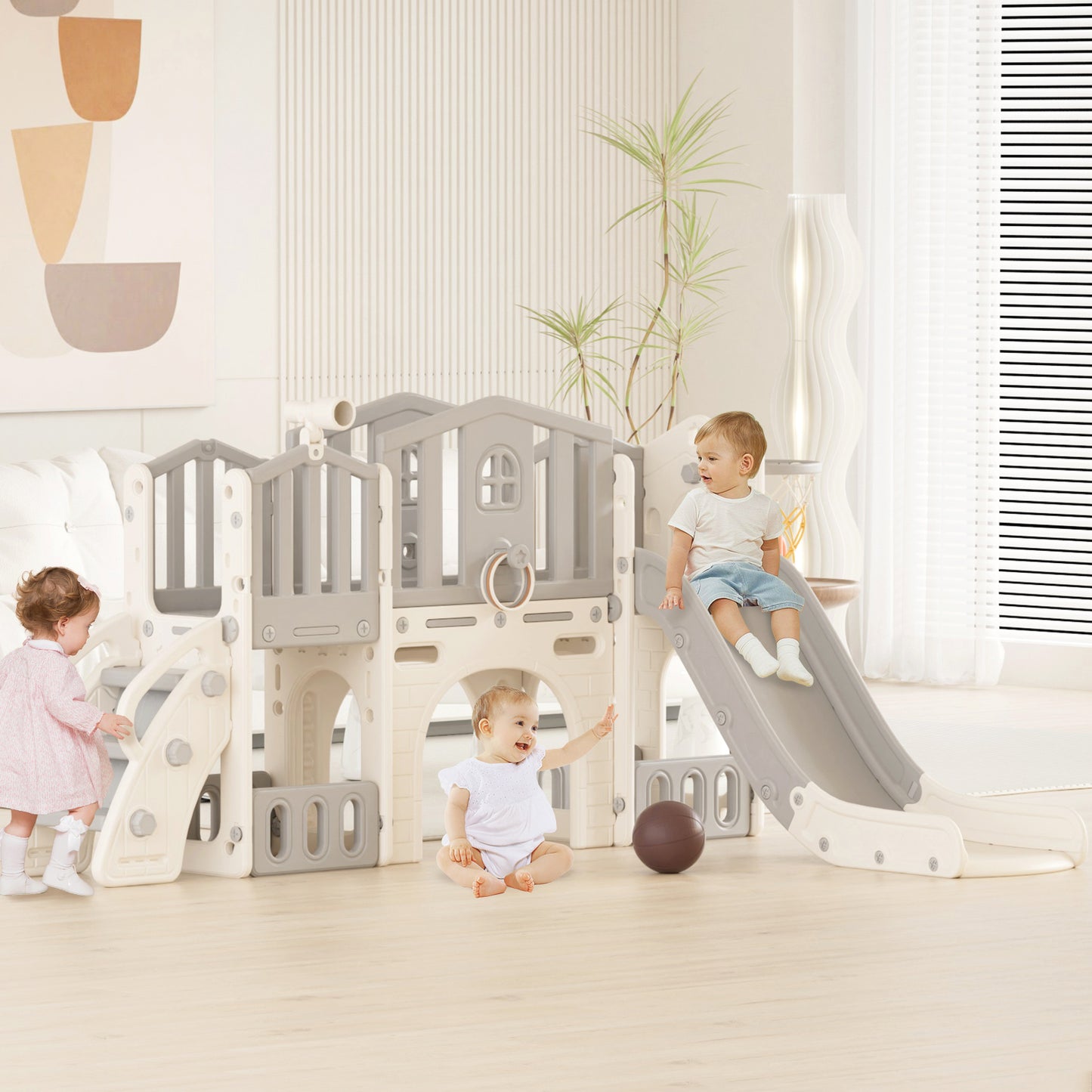XJD 8-in-1 Toddler Slide with Climber, Kids Slide for Toddlers Age 1+,Basketball Hoop,Tunnel and Storage Space,Slide Toddlers Playset playground Outdoor Indoor play Set