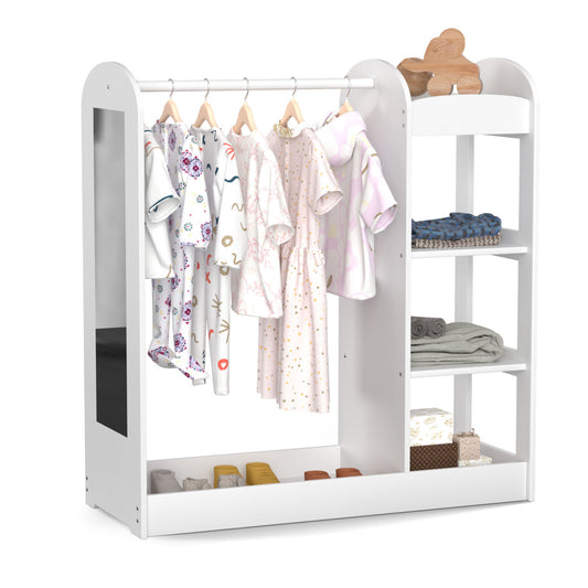 XJD Kids Dress Up Storage with Mirror and Drawers, Kids Clothing Rack Armoire Dresser Storage Bin,Open Hanging Armoire Closet for Little Girls (Pink)