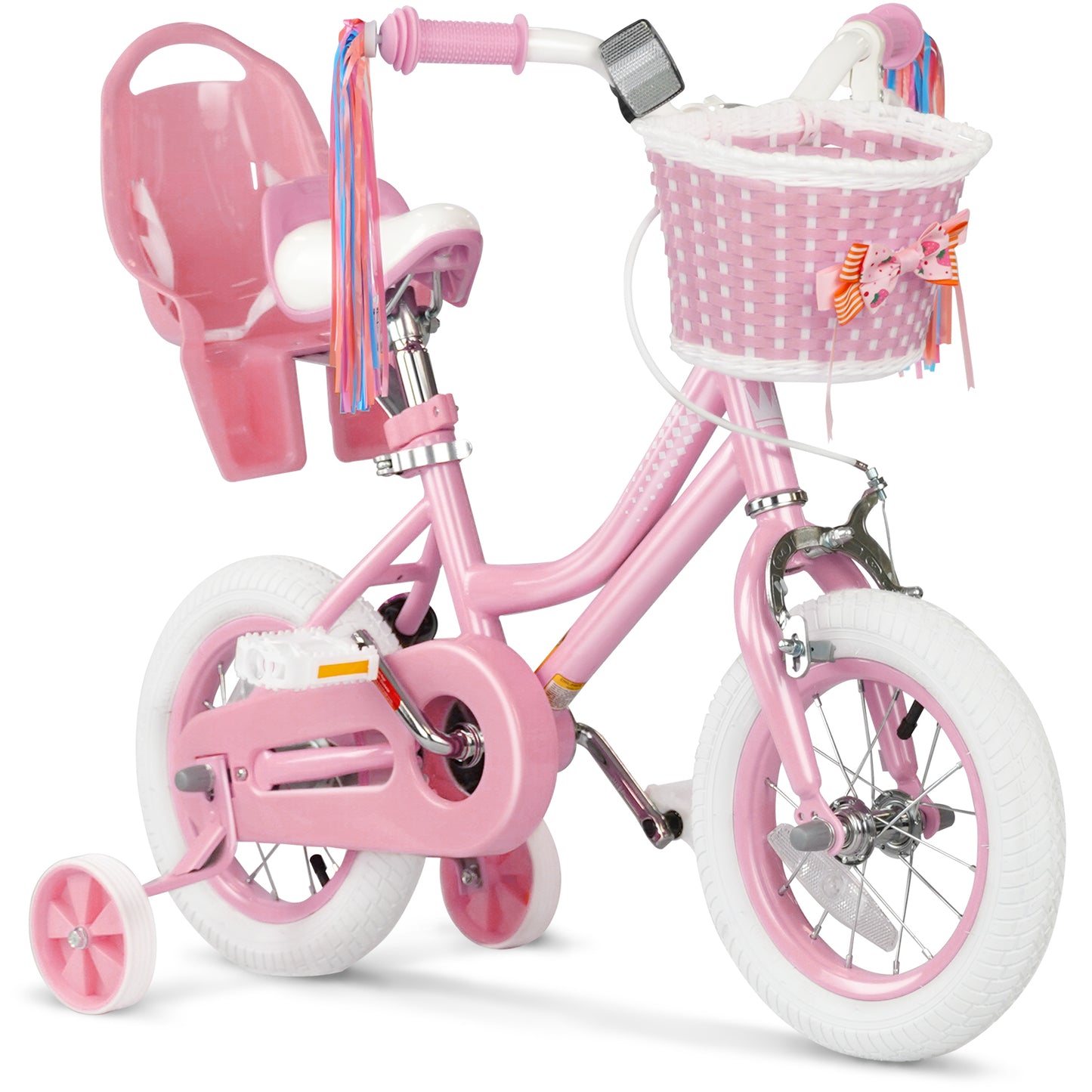 XJD Girls Bike for Toddlers 3-9 Years Old Kids, 12 14 16 Inch Kids Bike with Training Wheels, Streamers, Basket and Doll Seat, Children Bicycles with Handbrake