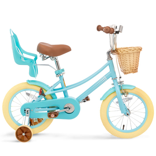 XJD 14 inch Kids Girls Bike for Ages 3-5 Years Child, Toddler Bike with Basket and Bell Training Wheels, Adjustable Seat Handlebar Height