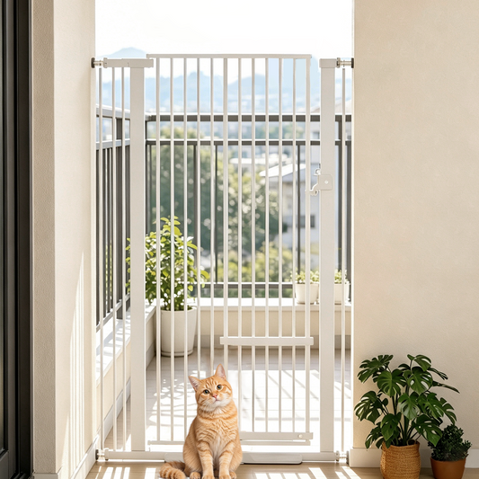 55.1" Extra Tall Cat Gate, Fits 29.5-37.4" Wide Openings, with Cat Door, Pressure Mounted Pet Gate for Stairs, Doorways, Kitchen, White