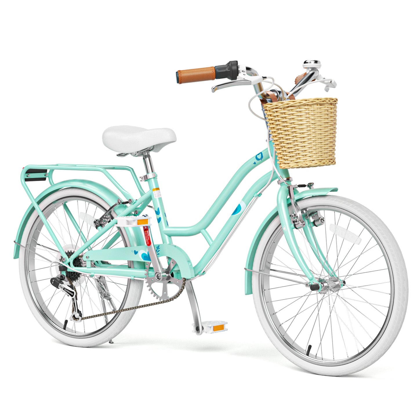 XJD 20/24 inch Girl Cruiser Kids Bike 7-Speed Shimano shifter lever,Aluminum V-brakes,Teen City Bicycle 20/24inch with Rack&Wicker Basket For Ages 7-14 Years Old, Pink