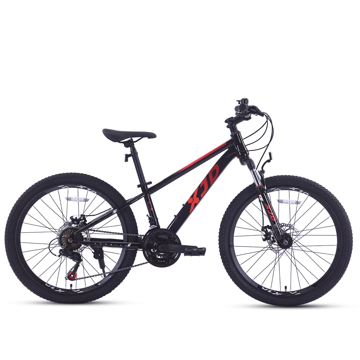 XJD 20 24 Inch Kids Mountain Bike for Boys, 20 24inch boy bike 6-14 Years Old, 21-Speed, Front Suspension & Dual Disc Brakes, Unisex, Black&Red