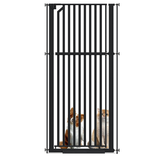 XJD 63" Extra Tall Cat Pet Gate with 30" to 37.8" Wide Pressure Mounted Walk Through Swing Auto Close Safety White Metal Kids Dog Pet Puppy Cat for Indoor Stairs,Doorways, Kitchen (33.9 Inch-Black)