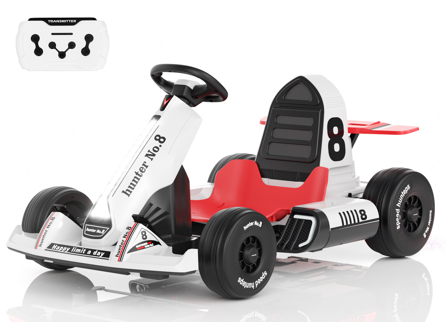 XJD Electric Go Kart 12V 7Ah Battery Powered Pedal Go Karts for 3+ Kids Adults Ride on Car Electric Vehicle Car Racing Drift Car Gift for Boys Girls with Bluetooth/FM and Remote Control, White