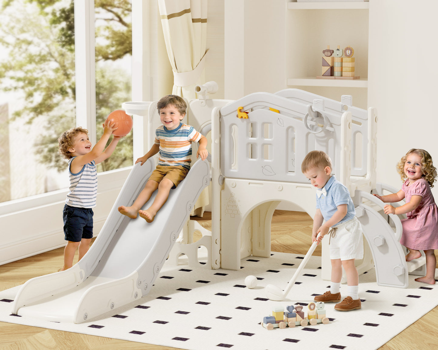 XJD 10 in 1 Toddler Slide PlaySet for kids indoor/outdoor for Toddlers Age 1-3, Blue & Gray