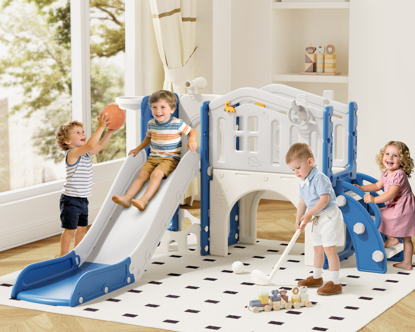 XJD 10 in 1 Toddler Slide PlaySet for kids indoor/outdoor for Toddlers Age 1-3, Blue & Gray