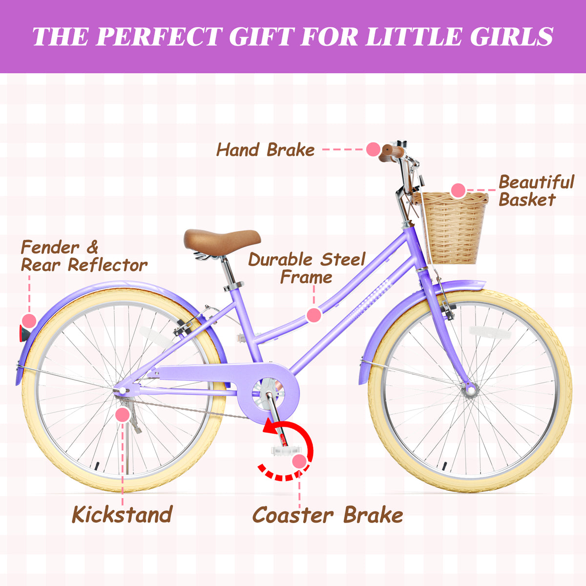 XJD Girls Bike for 2-12 Years Old Toddlers and Kids,12 14 16 20 Inch Kids Bike with Training Wheels & Basket,Adjustable Seat Handlebar Height