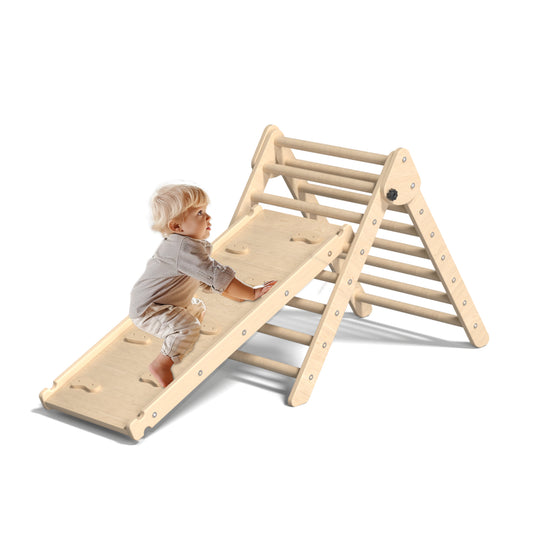 YUFU 2 in 1 Climbing Triangle Ladder with Ramp Foldable Wooden Triangle Climber Set Montessori Climbing Toys for Kids Ourdoor Indoor Playground Play Gym