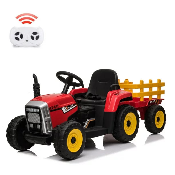 12V Kids Powered Ride on Toy Car, Toddler Electric Truck Car with Trailer, Parent Remote Control, Bluetooth Music, LED Lights